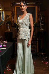 Mint Georgette Embroidered Jacket Set